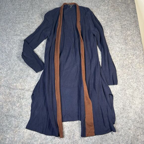 Eileen Fisher Sweater Medium Cardigan Tencel Knit Midnight Open Front Duster - Picture 1 of 8